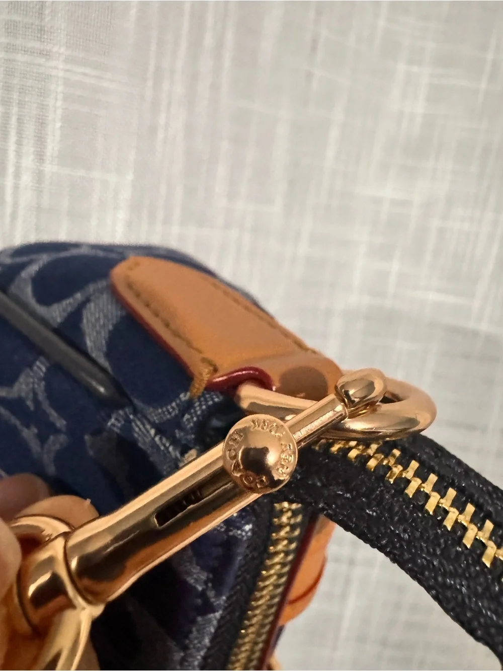Coach Navy Signature Canvas Baguette Shoulder Bag with Tan Leather Buckles - Picture 9 of 16
